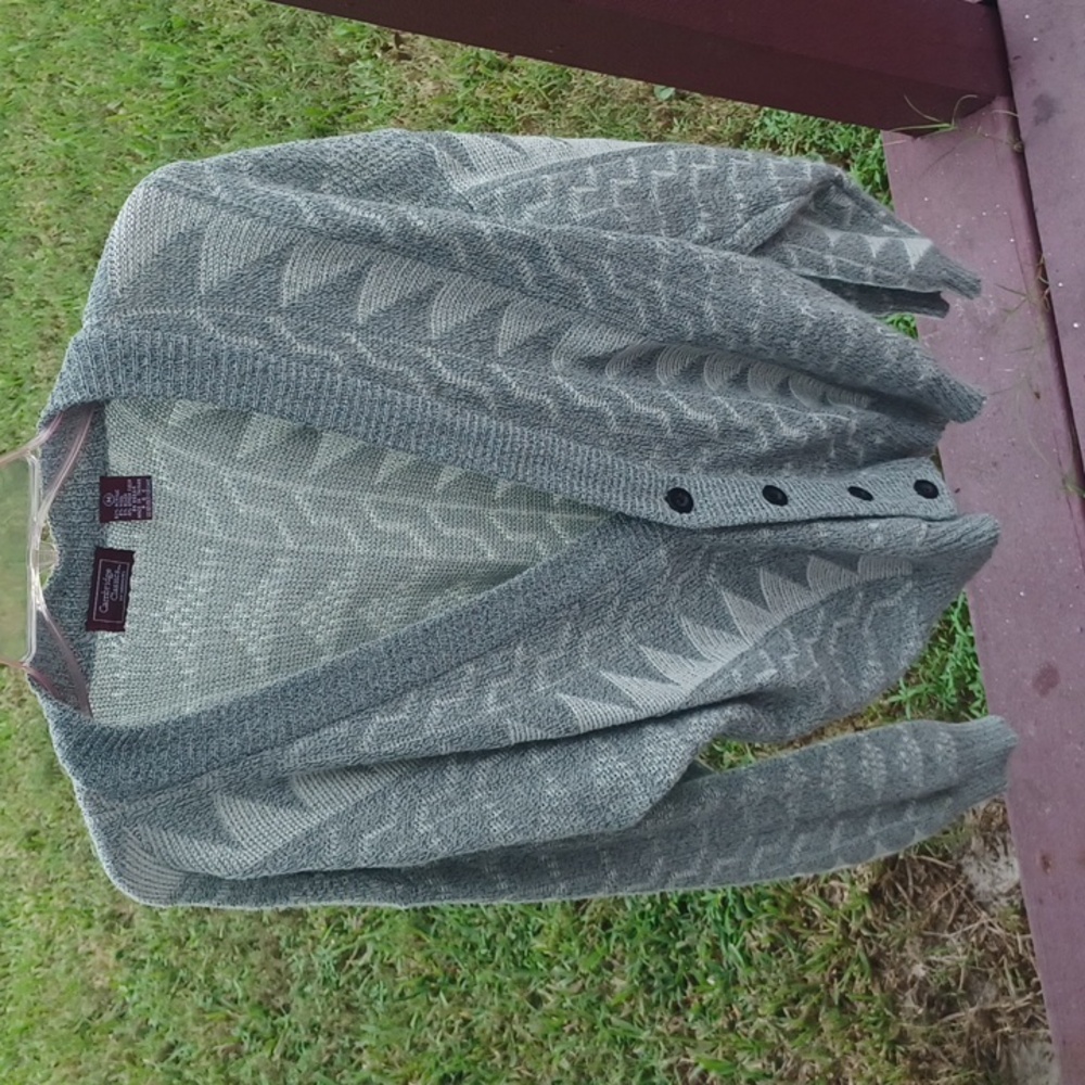 Men's Cambridge Classic Cardigan Sweater, M, Gray and White by Mervyn's.